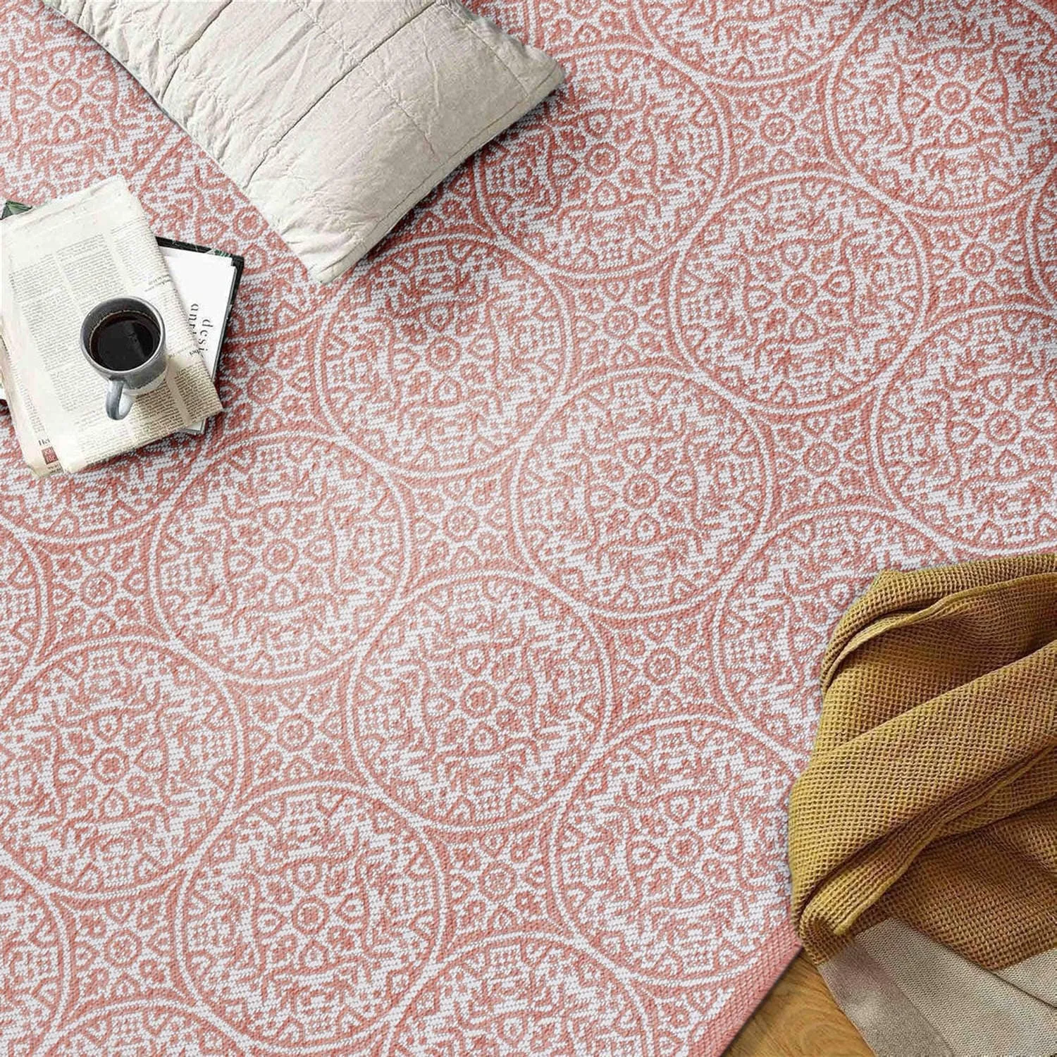 World Rug Gallery Transitional Floral Circles Textured Flat Weave Indoor/Outdoor Area Rug