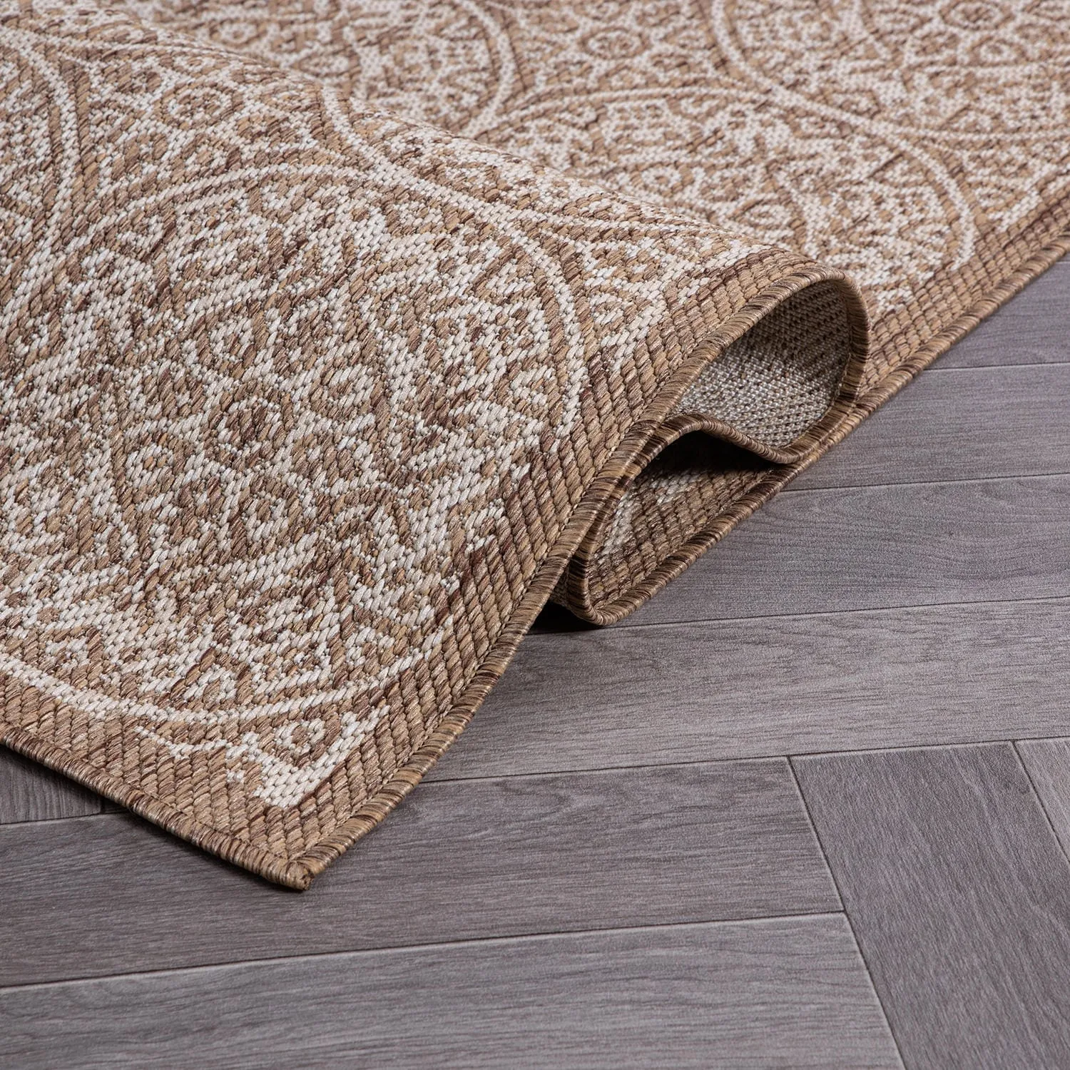 World Rug Gallery Transitional Floral Circles Textured Flat Weave Indoor/Outdoor Area Rug