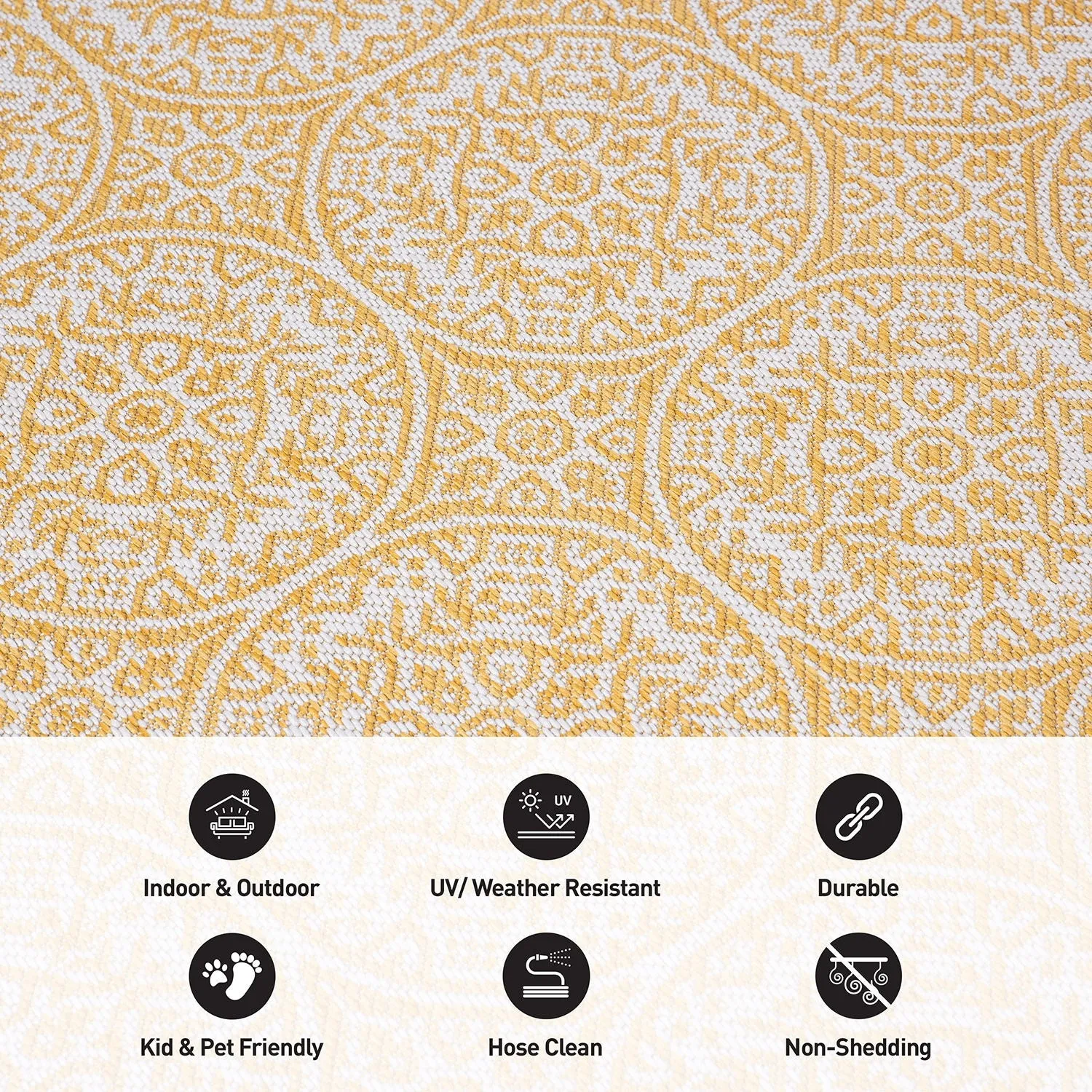 World Rug Gallery Transitional Floral Circles Textured Flat Weave Indoor/Outdoor Area Rug