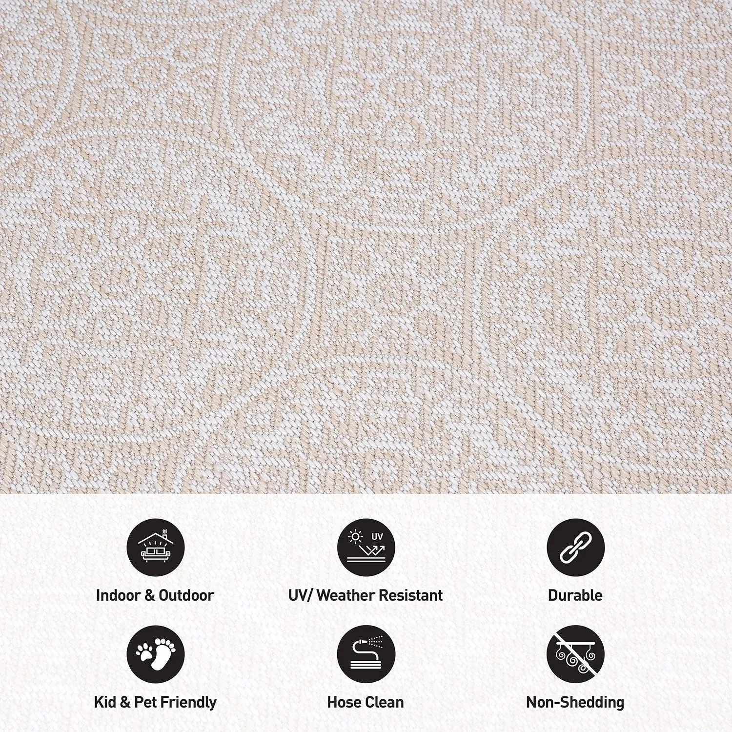 World Rug Gallery Transitional Floral Circles Textured Flat Weave Indoor/Outdoor Area Rug