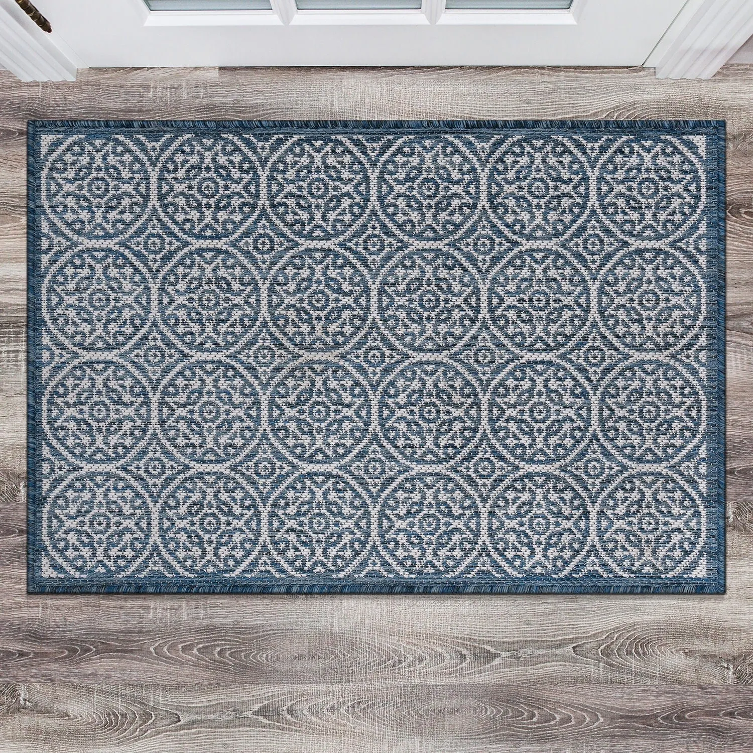 World Rug Gallery Transitional Floral Circles Textured Flat Weave Indoor/Outdoor Area Rug