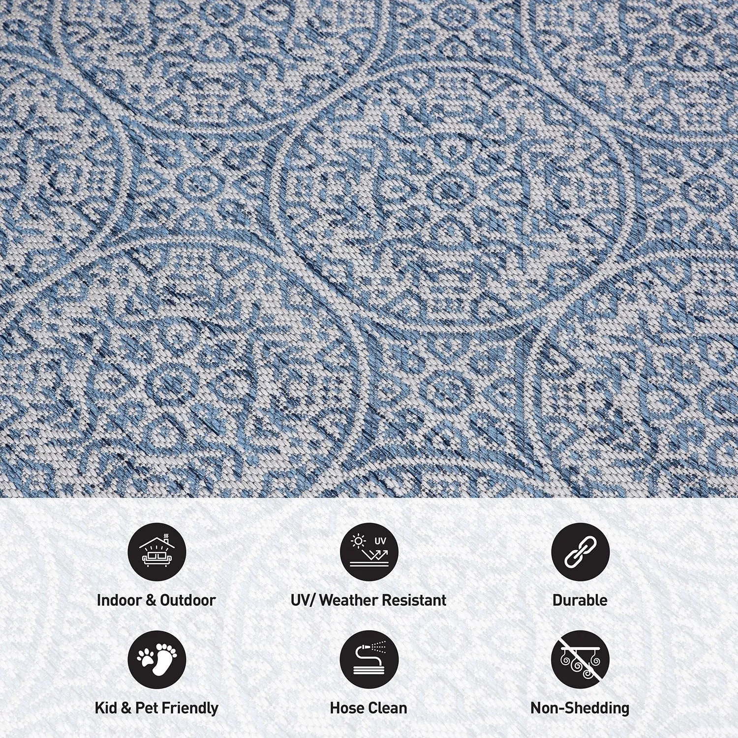 World Rug Gallery Transitional Floral Circles Textured Flat Weave Indoor/Outdoor Area Rug