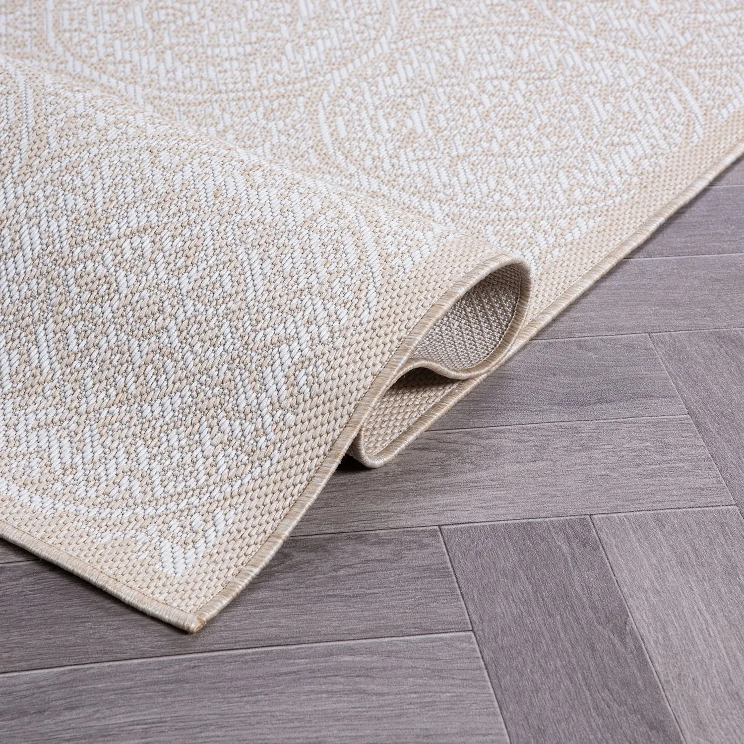 World Rug Gallery Transitional Floral Circles Textured Flat Weave Indoor/Outdoor Area Rug