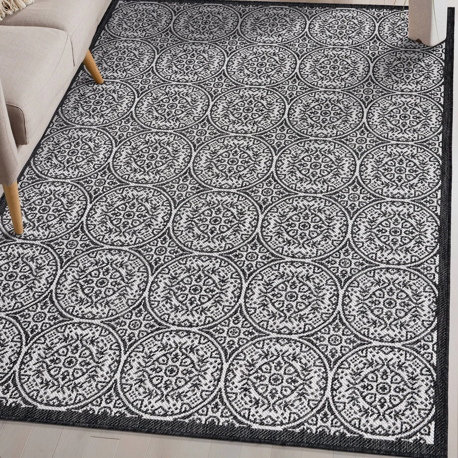 World Rug Gallery Transitional Floral Circles Textured Flat Weave Indoor/Outdoor Area Rug