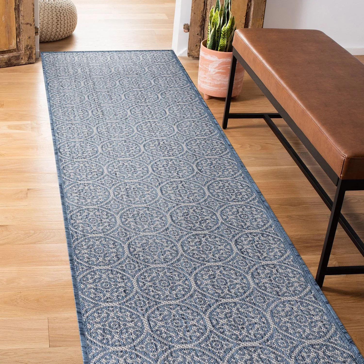 World Rug Gallery Transitional Floral Circles Textured Flat Weave Indoor/Outdoor Area Rug