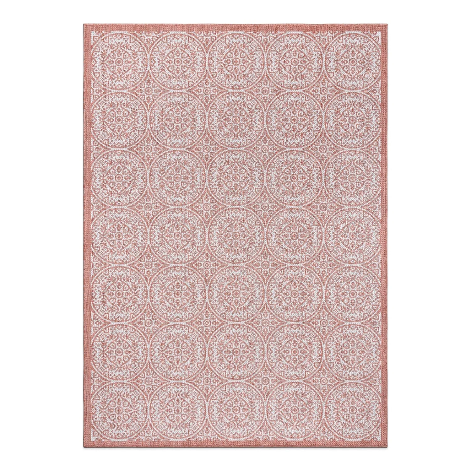 World Rug Gallery Transitional Floral Circles Textured Flat Weave Indoor/Outdoor Area Rug
