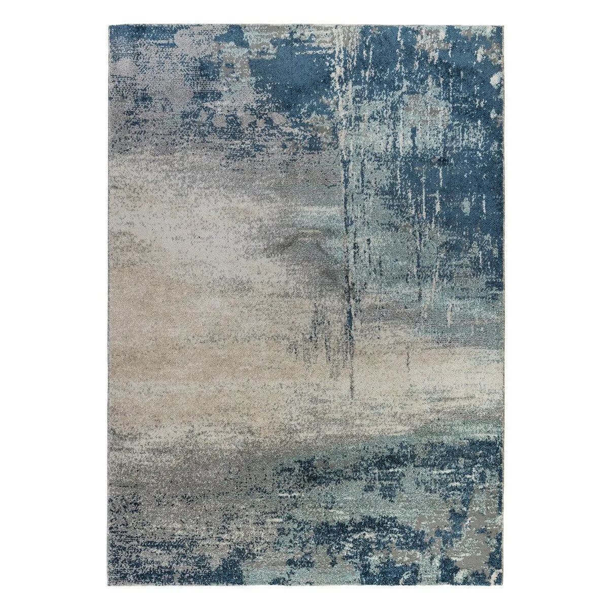 Yamanu Bern Dark Blue Abstract Polyester Area Rug