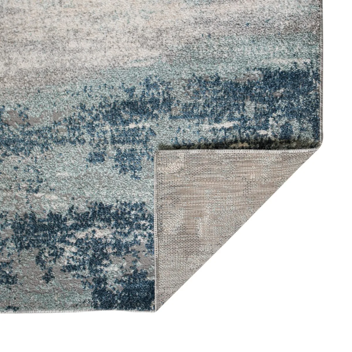 Yamanu Bern Dark Blue Abstract Polyester Area Rug